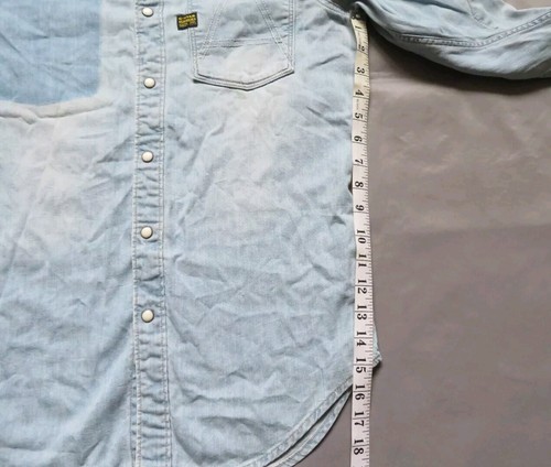 G Star Raw Shirt Mens Medium Blue Denim Pearl Snap Western Long Sleeve Cowboy - Picture 8 of 11