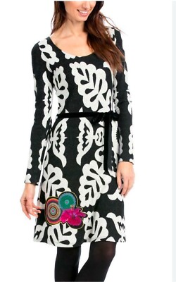 desigual dress black and white Desigual Pleated Midi Dress