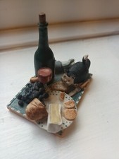Vintage Peter Fagan Adorables Figurine Cat Having Cheese & Wine Tasting Table 3"