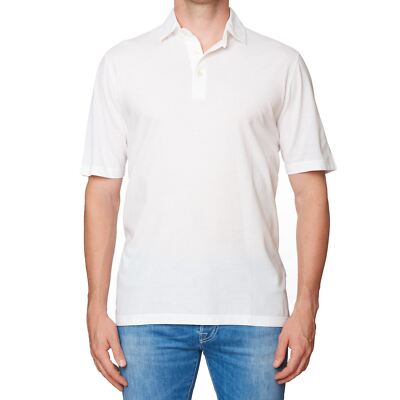 Kiton KIRED ''Positano'' White Exclusive Crepe Cotton Short Sleeve Polo Shirt XS