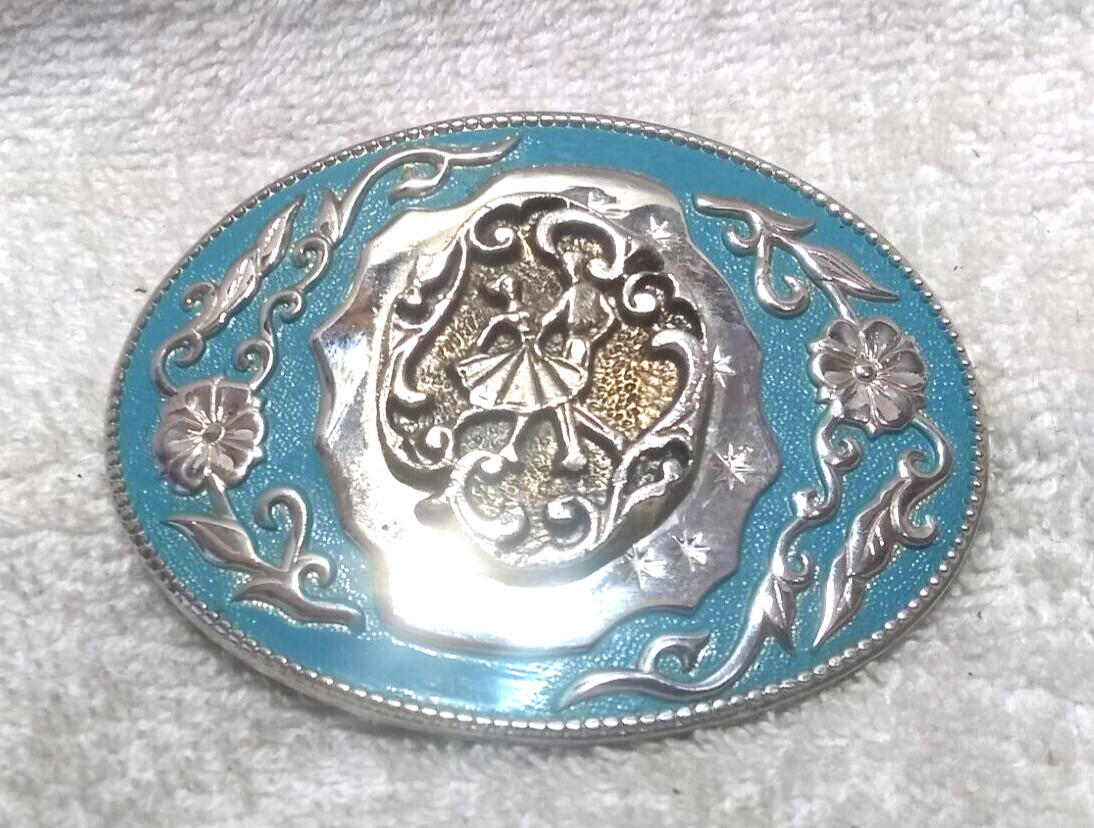 Silver Blue Ballroom Dancing Engraved Flowers Sil… - image 1