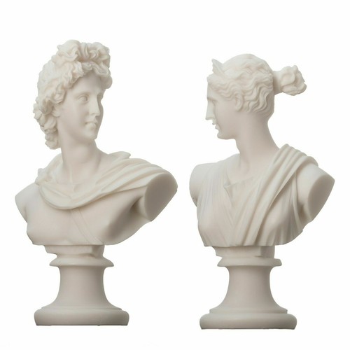 Artemis Diana and Apollo Bust Greek Statues Figurine Gods Alabaster 5.9'' - Picture 8 of 8
