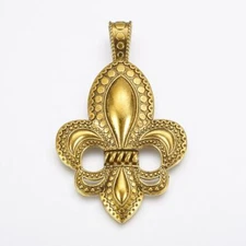 Fleur De Lis Pendant Antiqued Gold Metal Finding Focal Floral Lily France 73mm