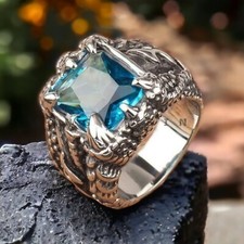 Aquamarine Gemstone With 14K Solid Yellow Gold Ring For Men's AL169