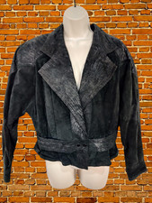 Womens Vintage Bermans Leather Jacket Size L Large Black Texture Collar Biker