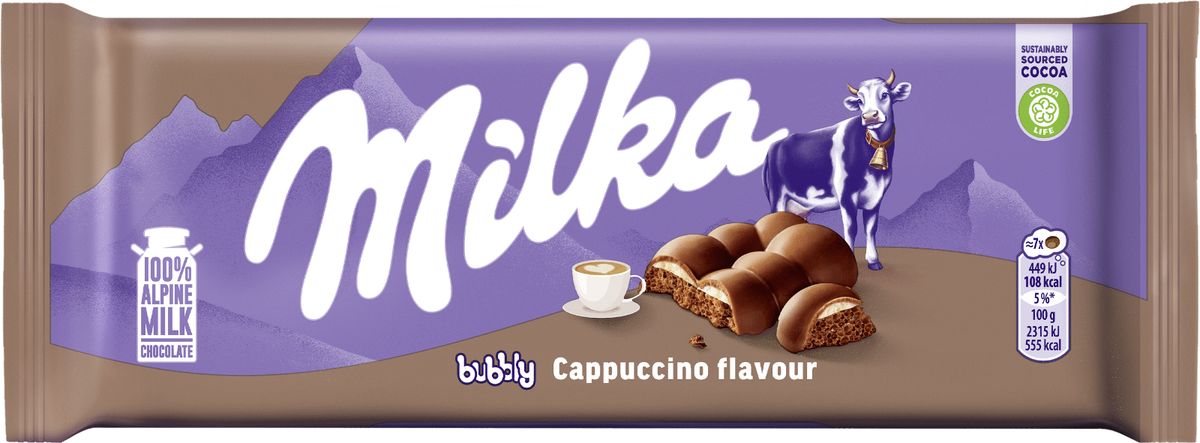 MILKA BUBBLY CAPPUCCINO Alpine Milk Chocolate Bar European Sweets