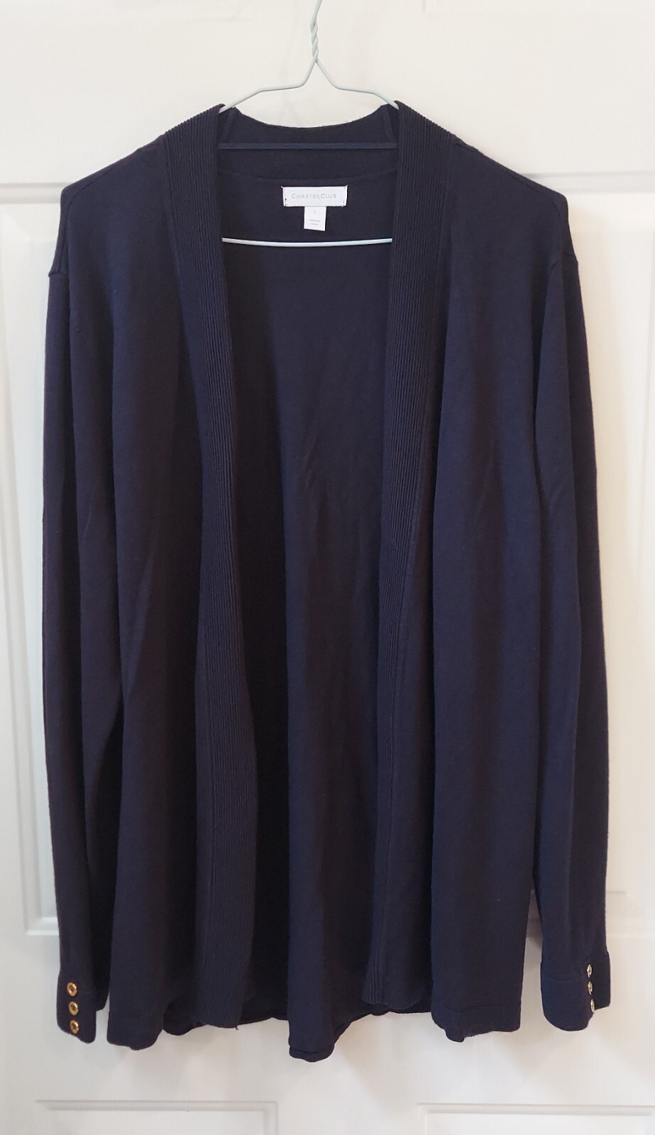 Charter Club Navy Blue Open Front Long Ribbed Cardigan Sweater Women's L