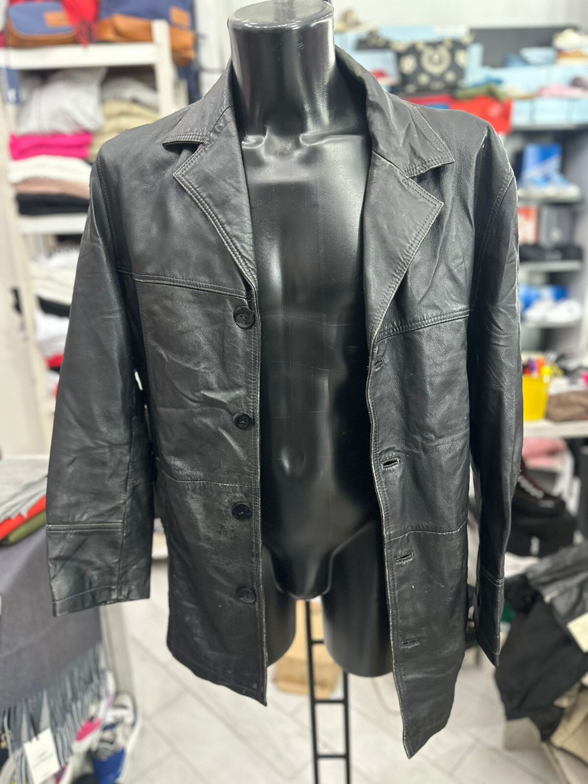 F1 Industries Mens Black Leather Jacket Size M Style LLV952