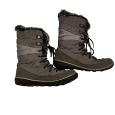 COLUMBIA Women s Omni Grip Grey Waterproof Fur Lined Tie Up Snow Boot Size 8
