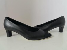 CHANEL Black Leather/Grosgrain Ribbon CC Cap Toe Chunky Heel Pumps EUR 39