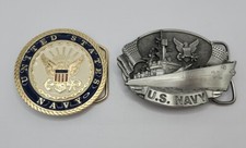 Two United States Navy Belt Buckles--Made in USA