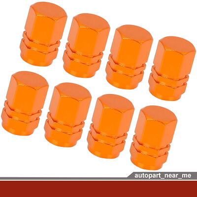 Orange Tire Stem Valve Caps Hexagon Shape Aluminium Alloy Tire Universal - 8pcs