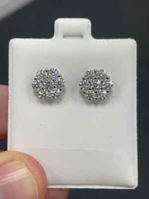 1.70 Ct Round Cut Natural Moissanite Cluster Stud Earrings 925 Sterling Silver