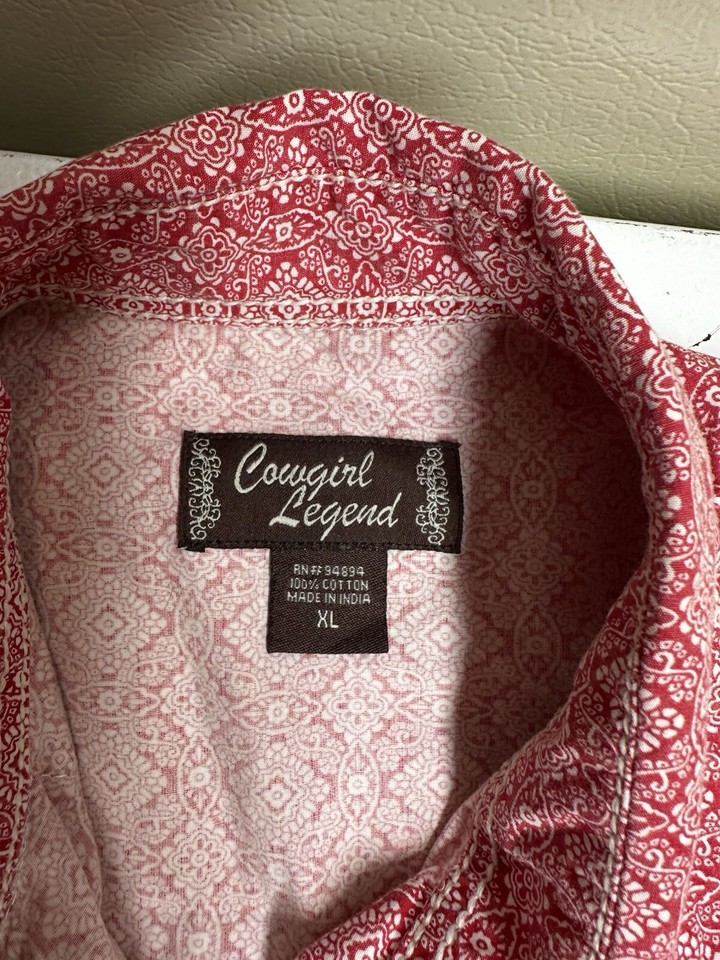 Cowgirl Legend Western Shirt Womens XL Red Paisley Pearl Snap Cowgirl