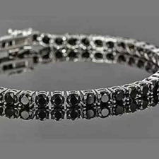 14K White Gold Plated 8Ct Lab Created Round Black Diamond Men's Tennis Bracelet