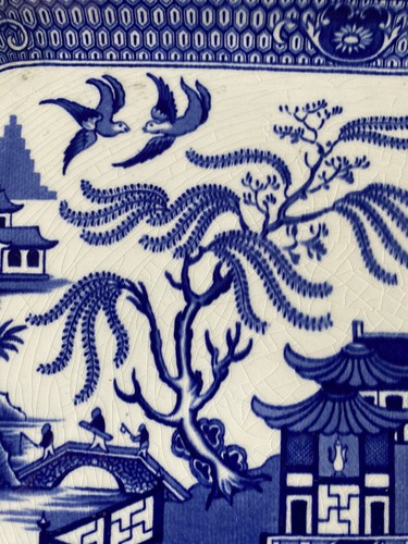 ANTIQUE Early 19th CENTURY "BLUE WILLOW" PATTERN Extra Large SERVING PLATTER - Picture 7 of 12