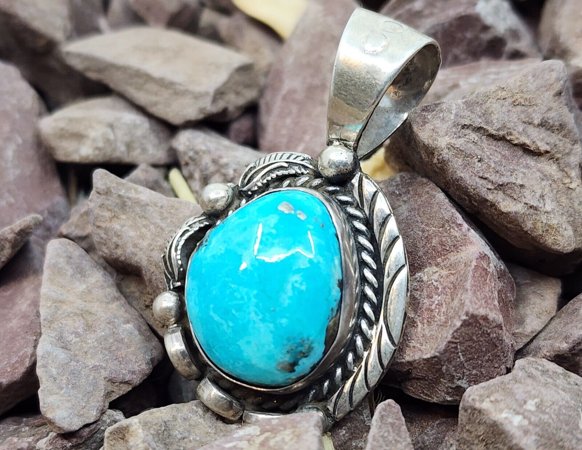 HB Signed Navajo Sterling Silver Turquoise Necklace Pendant HB Signed Navajo Sterling Silver Turquoise Necklace Pendant