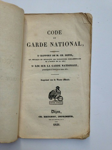 CODE DU GARDE NATIONAL 1831 edition Ch Brugnot Dijon E.O. RARE - Picture 2 of 2