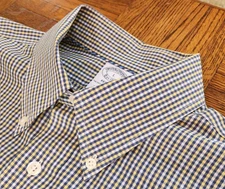 BROOKS BROTHERS SHIRT, Men's Large REGENT, Blue White Yellow Plaid, NO IRON, EUC