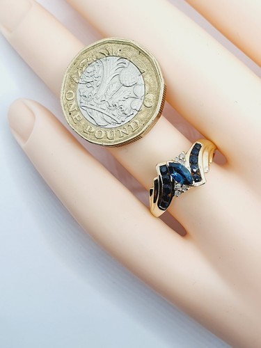Fancy 9ct Sapphire Marquise Crossover Yellow Gold 375 Ring Size O Hallmarked - Picture 20 of 23