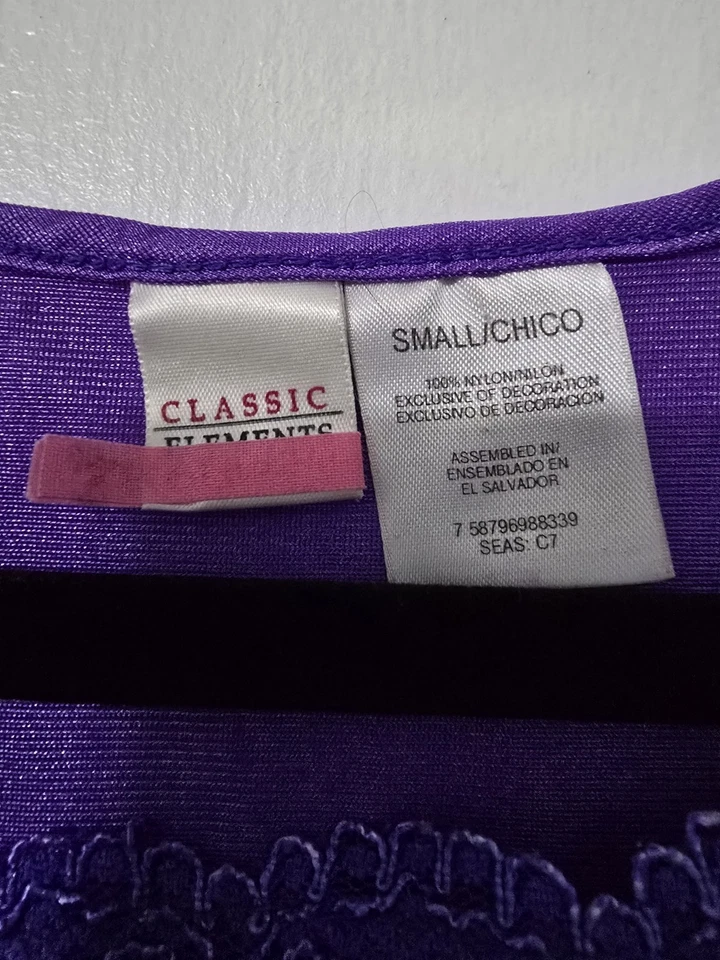 Vintage Classic Elements Nightgown Womens Small Royal Purple Nylon Lace Trim - Image 3 of 4