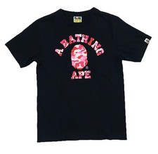 A Bathing Ape BAPE ABC Pink Camo College Tee Black Short Sleeve EUC
