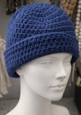 Handmade Crochet Beanie Hat Hand Sewn Soft Knit Winter Cap Unisex Blue