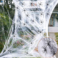 1000 Sqft Halloween Spider Web Decorations with 100 Fake Spiders Spooky White
