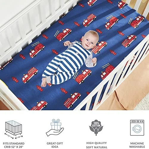 Juego de cama de cuna para camión de bomberos para niños niñas bebé guardería camión de bomberos rojo de 6 piezas Foto 4 de 4