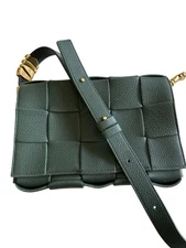 BOTTEGA VENETA Cassette Crossbody Bag Dark Green Intreciatto Shoulder Leather