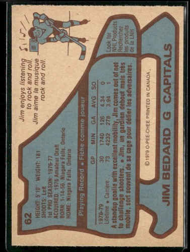 1979-80 O-Pee-Chee #62 Jim Bedard EX/EX-MT - Picture 2 of 2