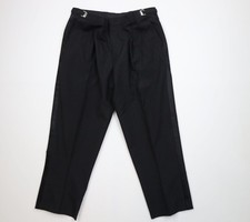 Vtg 90s Streetwear Mens 36x28 Wool Knit Tuxedo Dress Pants Trousers Black USA