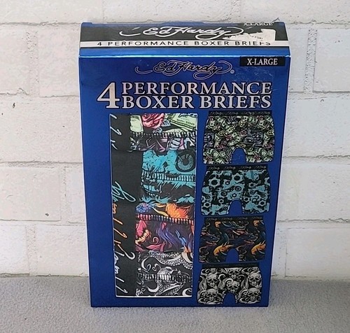 ED HARDY 4 Pack Mens X-Large 40-42 Performance Boxer Briefs Underwear Skulls NEW - Picture 2 of 7