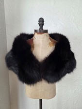 Black Fox Fur Stole Wrap Collar Shoulder Shrug 45" X 11"