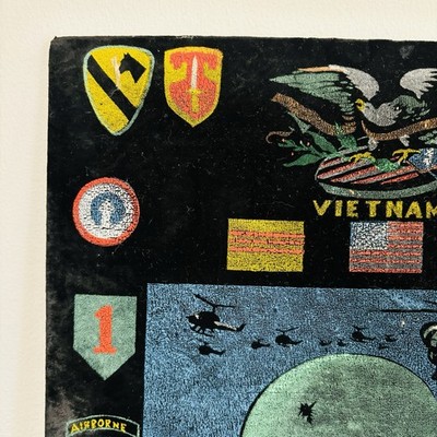 Vintage 60s Suh Kwang Vietnam War Soldier Velvet Painting Souvenir