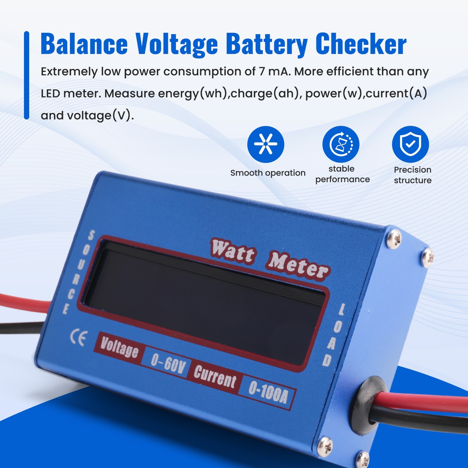 Digital Wattmeter Watt Meter  Meter DC 60V 100A Balance Voltage Battery8496 thumbnail 2