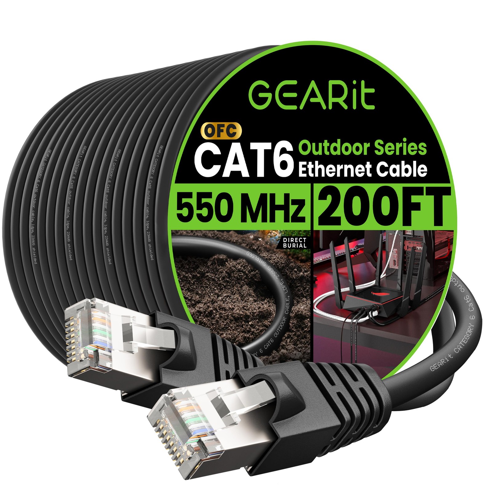 Outdoor Cat6 Ethernet Cable 200ft 23AWG Pure Copper FTP LLDPE Waterproof