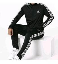 NEW Black Adidas Men's Essentials 3-Stripes Track Suit Jacket  Pants Size XL