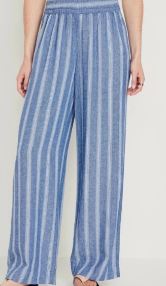 Old Navy High Rise Blue Striped Wide Leg Linen Blend Beachy Coast Size XL