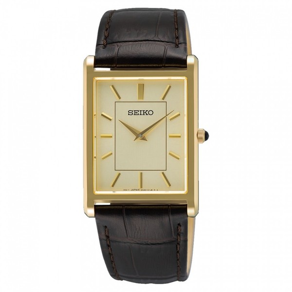 New Seiko Herrenuhr SWR106P1 Armbanduhr Uhr Gold Leder Saphirglas-image