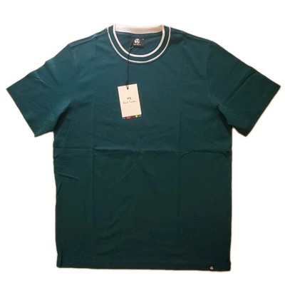 PAUL SMITH Tshirt T Shirt Mens M Regular Fit Green Organic Cotton White Trim