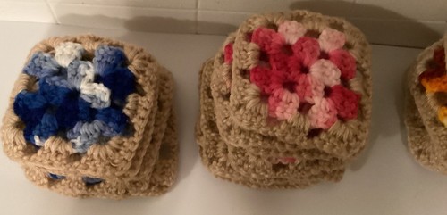 Lot Of 38 3x3 Crochet Squares Multicolor Tan Border - Picture 5 of 5