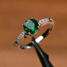 Round Cut 2Ct Lab Created Green Emerald Women Wedding Ring 14K White Gold Plated