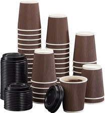 Ripple Paper 8oz Coffee Cups - Pack of 500 Dispossable Takeaway Cups With Lids