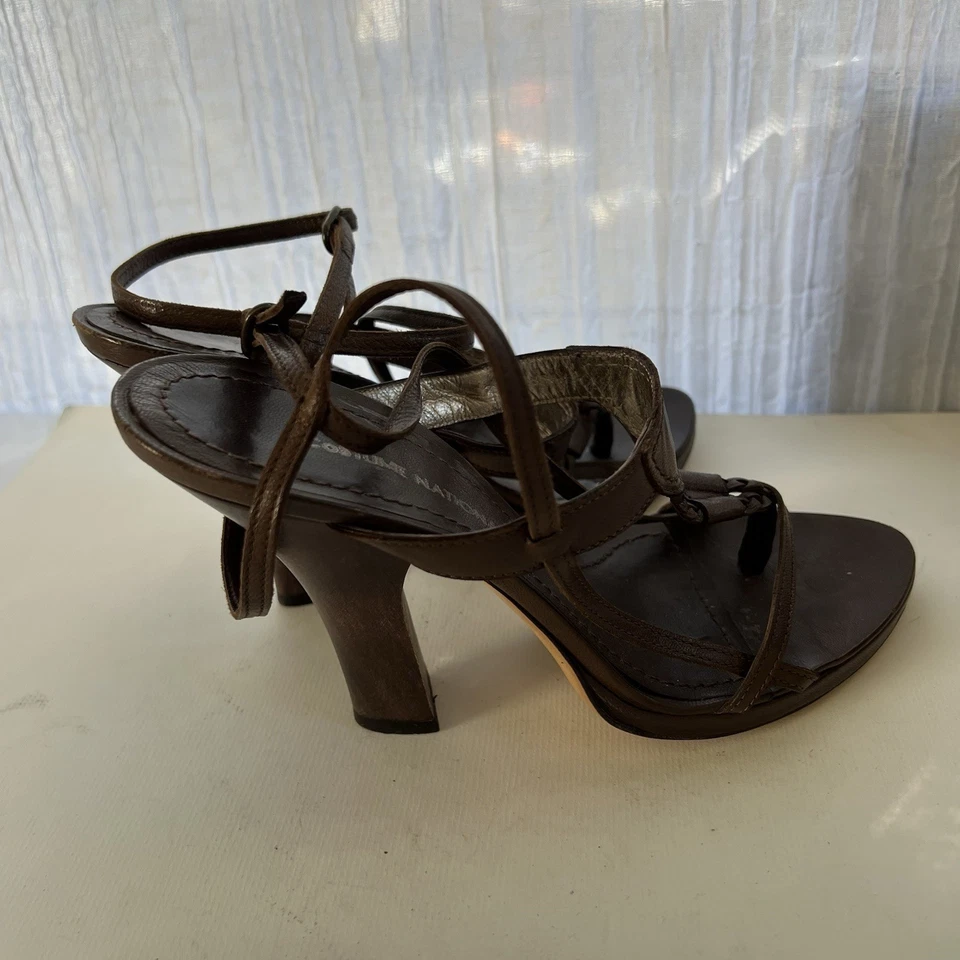 RARO CoSTUME NATIONAL Tanga Trenzada Cuero Marrón Gladiador Tacones 36.5 6 Difícil de Encontrar Foto 4 de 4