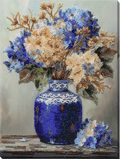 Bead Embroidery Kit DIY "Hydrangeas in Pocelain" Beaded Needlepoint Craft Set