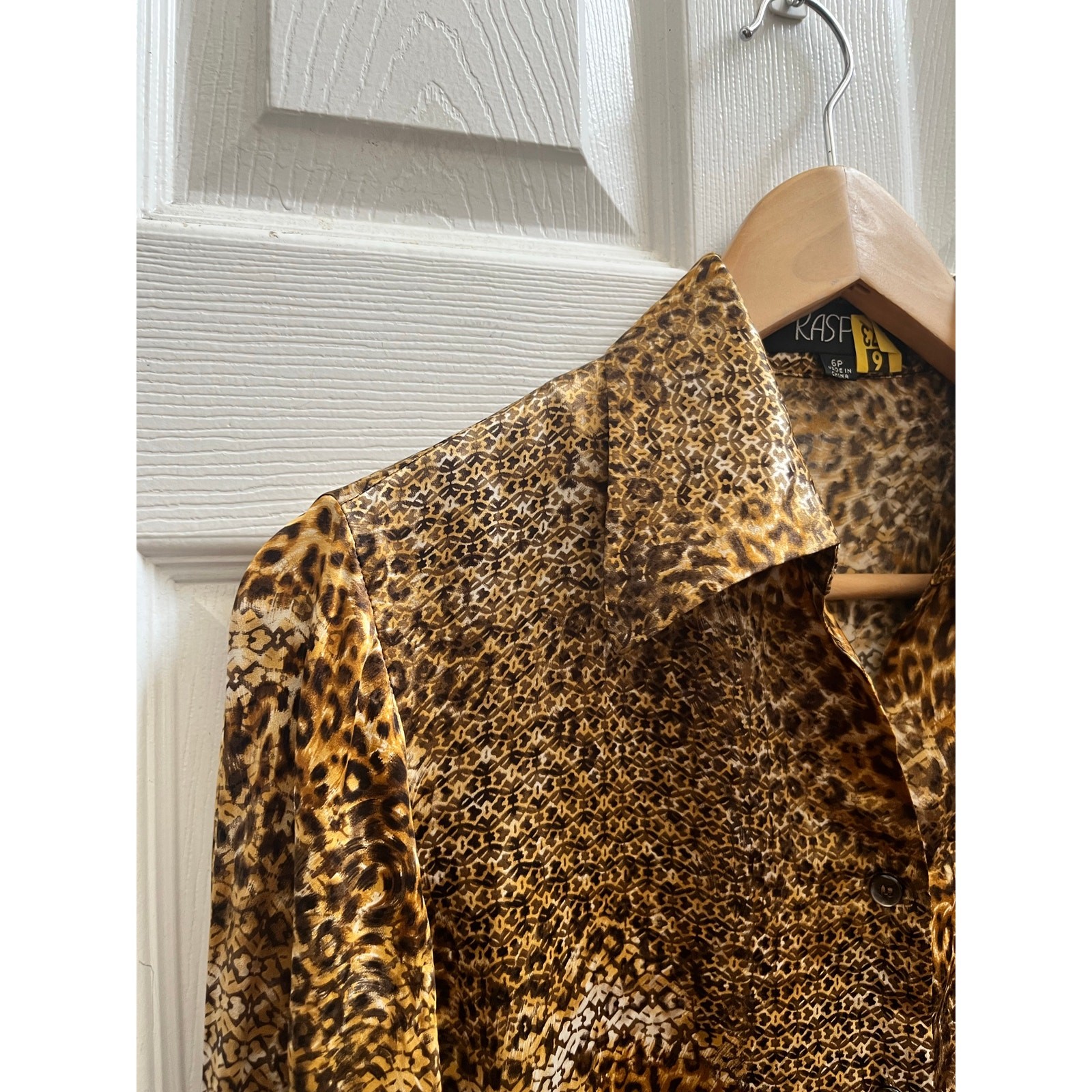 Kasper Silk Leopard Print Button Down Blouse Peti… - image 4