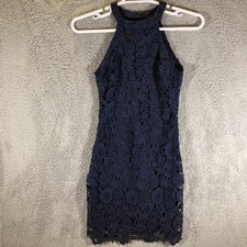 Lulu's Floral Crocheted Dress Womens Small Blue Embroidered Bohemian Bloomcore