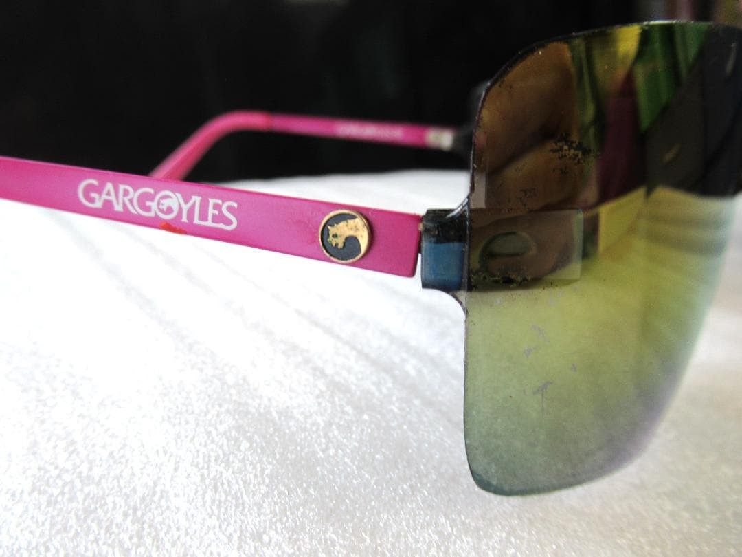 Rare 90s GARGOYLES Terminator Sunglasses Pink Frame Rainbow Mirror