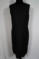 Vintage 1960's Black Rayon Linen Cocktail Dress With Fringe Size 4-6